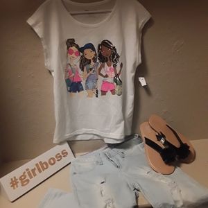 Shirt, capri jeans, sandals set